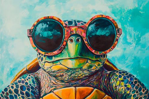 Kleurrijke schildpad in chill-modus