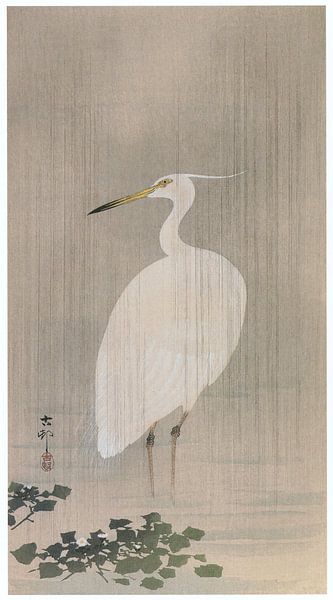 Ohara Koson - Little Egret in the Rain (edited) by Peter Balan