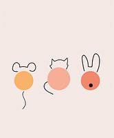 Baby- of kinderkamerposter met muis, poes en konijn.