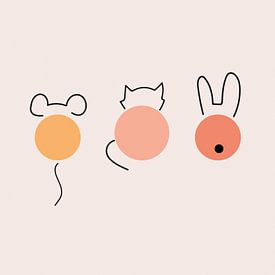 Poster pour bébé ou chambre d'enfant avec souris, chat et lapin. sur Charlotte Hortensius