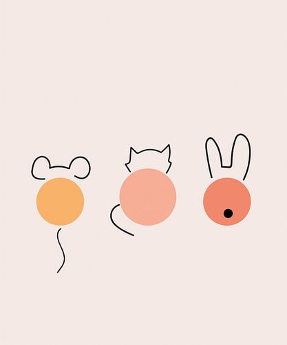 Baby- oder Kinderzimmerposter mit Maus, Katze und Kaninchen.