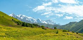 View of the Georgian mountain peaks and glaciers