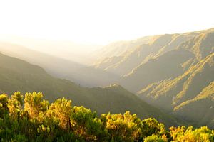 Sunset over the mountains near Rabaçal on Madeira island