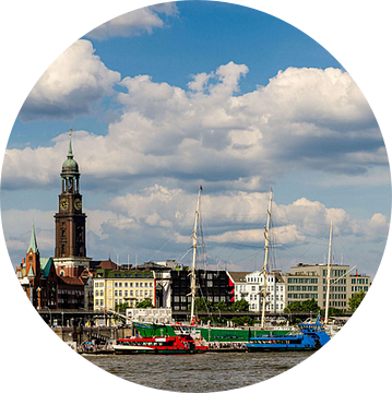 Panorama Panoramisch zicht op de haven van Hamburg met Michel en aanlegsteigers van Dieter Walther