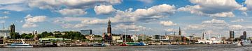 Panorama view of Hamburg harbour with Michel and landing stages by Dieter Walther