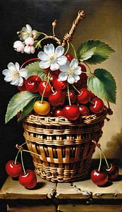 Panier de cerises nature morte style vieux maîtres