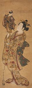Ishikawa Toyonobu - The Actor Onoe Kikugoro I holding a puppet of the...