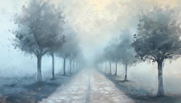Route de campagne brumeuse panorama blanc semi-abstrait sur TheXclusive Art