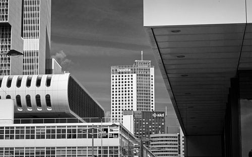 Rotterdam, Skyline Kop van Zuid, schwarz-weiß
