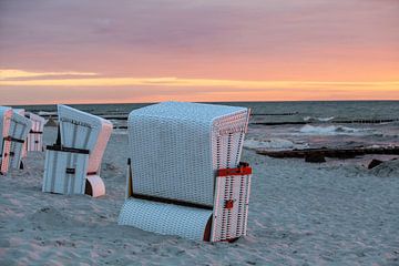 Beach chairs at sunset by t.ART