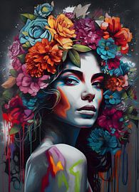 Painting Woman with Flowers | Glass Painting Woman | Abstract Art by AiArtLand