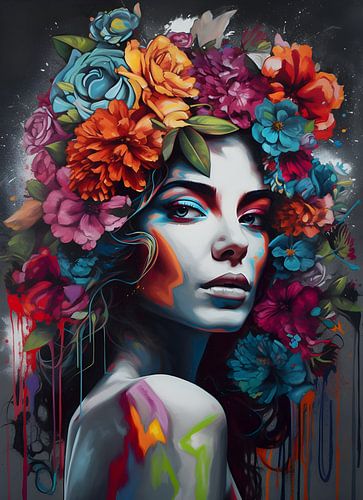 Painting Woman with Flowers | Glass Painting Woman | Abstract Art