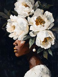 Porträt einer Frau mit Blumen von IamHome Studio