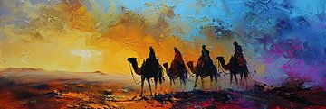 Schilderij Kamelen Woestijn van Kunst Kriebels