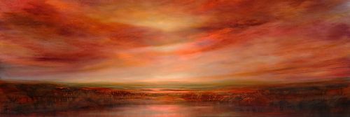 Glühendes Abendlicht über dem Fluss von Annette Schmucker