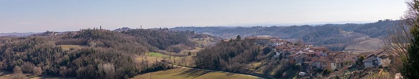 Panorama van dorp Cortanze in Piemonte, Italië van Joost Adriaanse