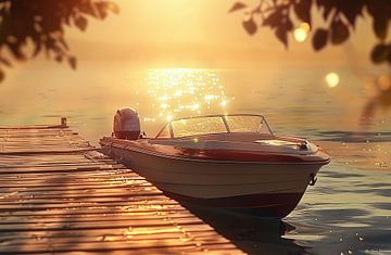 Boot in het ochtendlicht van fernlichtsicht