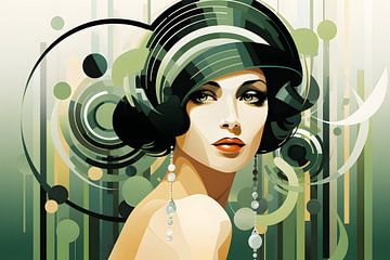 Art Deco vrouwenportret illustratie minimalistisch #7 van Skyfall