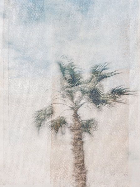 Gemischtes Medienkunstwerk einer schwankenden Palme mit Texturen in Pastelltönen von Imaginative