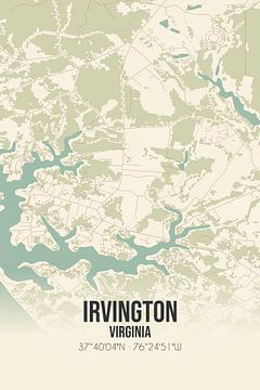 Vintage landkaart van Irvington (Virginia), USA. van MijnStadsPoster