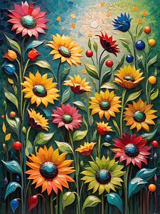 Mosaïque de fleurs colorées en pleine floraison