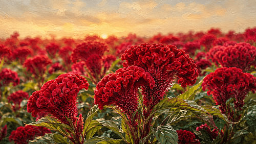 Indonesian Red Cockscomb Flower Field - Celosia Garden