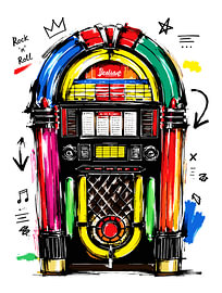 Rock ’n’ Roll-Jukebox – farbenfrohe Retro-Kunst von Ramy Salah Hefny