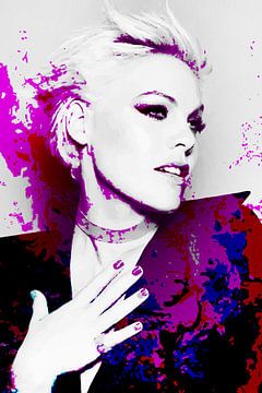 P!nk Pink Modern Abstract Portret in Roze, Blauw van Art By Dominic