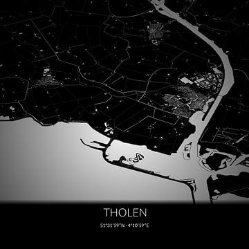Schwarz-weiße Karte von Tholen, Zeeland. von Rezona