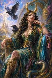 Een schilderij van Loki, de bedrieger en gedaanteverwisselaar uit de Noorse mythologie. van Galerij Hoppenbrouwers