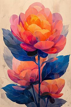 Kleurrijke abstracte pioenbloem in modern ontwerp van Poster Art Shop