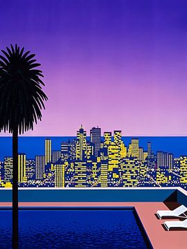 City Pop Bij Nacht Zwembad van Timeless Artworks