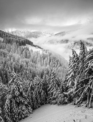 Uitzicht vanaf de Klausberg in het besneeuwde Ahrntal, Zuid-Tirol