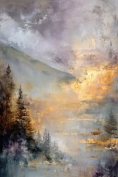 Abstract Landscape - Gold and Misty Dreamy Painting by BowiScapes abstract and digital art