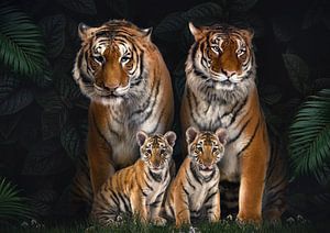 Tigerfamilie mit 2 Jungtieren von Bert Hooijer