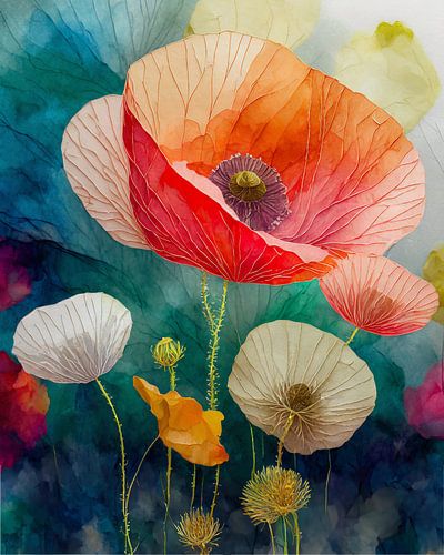 Bunte Seidenmohnblumen