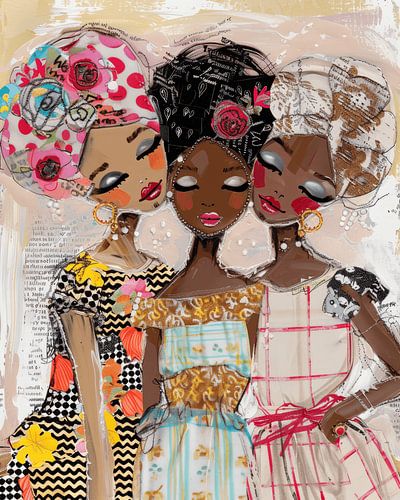 Sisterhood, colourful portrait of three women