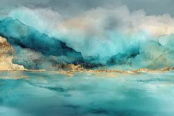 Paysage abstrait turquoise rehaussé de touches dorées