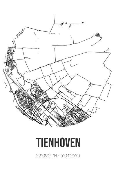 Tienhoven (Utrecht) | Map | Black and white by Prints of Place