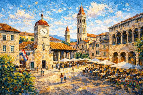 Trogir in Kroatië, een impressionistisch schilderij.