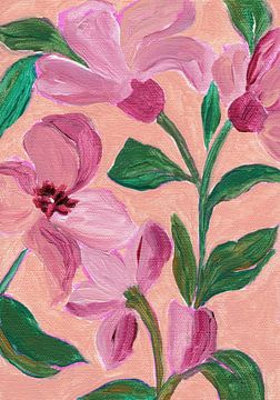 Roze bloemen met groene bladeren van Nikita Jariwala
