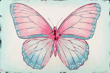 Vlinder in roze en blauw van Imperial Art House