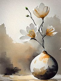 Still life with Serene Magnolia in an atmospheric Japandi vase by Studio Pieternel