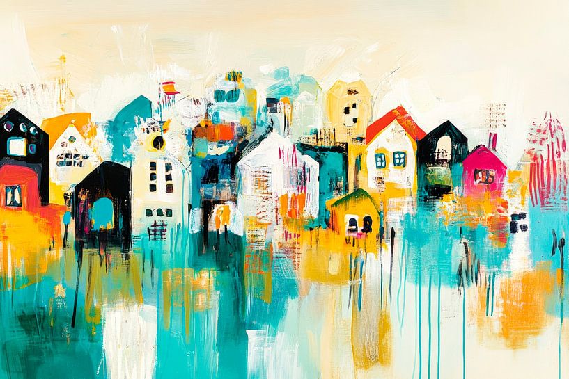 Colourful houses in abstract design by Poster Art Shop