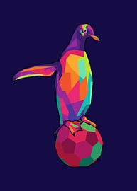 Fußball-Pinguin beim Balancieren – WPAP-Pop-Art