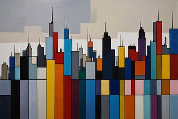 Abstracte kleurrijke stadsgezicht skyline van De Muurdecoratie