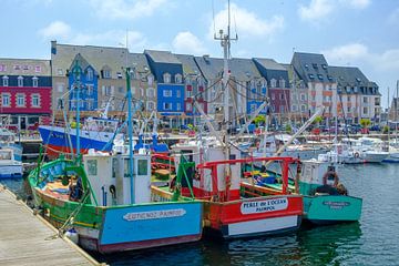 Kleurrijke vissersboten in de haven van Paimpol in Bretagne, Frankrijk tijdens de zomer.