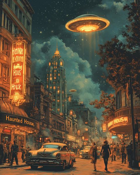 Retro futuristisch stadslandschap van Lufy