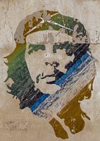Muurschildering van Ernesto Che Guevara, in bruin, groen en blauw tinten in Havana, Cuba
