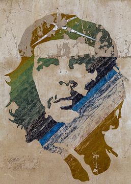Muurschildering van Ernesto Che Guevara, in bruin, groen en blauw tinten in Havana, Cuba van WorldWidePhotoWeb